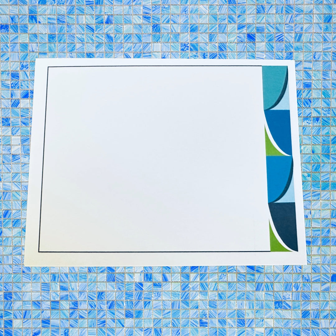 Blue BORDER GEO A2 Size Geometric note card set of 10