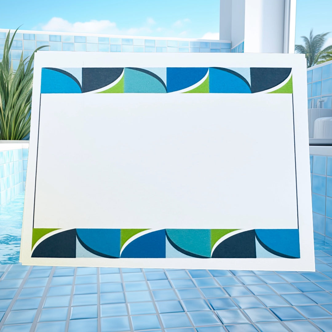 Blue BORDER GEO A2 Size Geometric note card set of 10