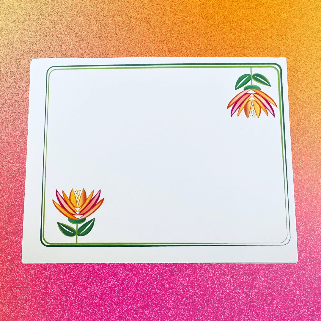 LOTUS GARDEN Floral Note Cards Stationery set of 10