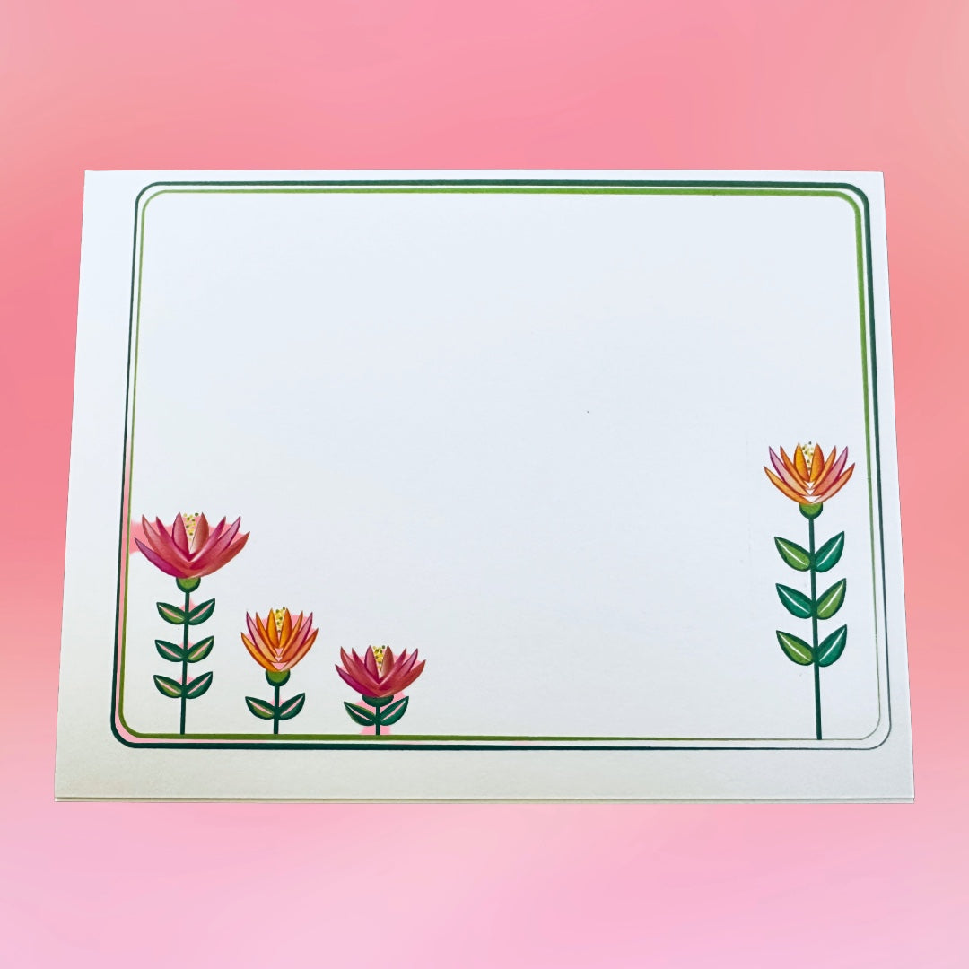 LOTUS GARDEN Floral Note Cards Stationery set of 10