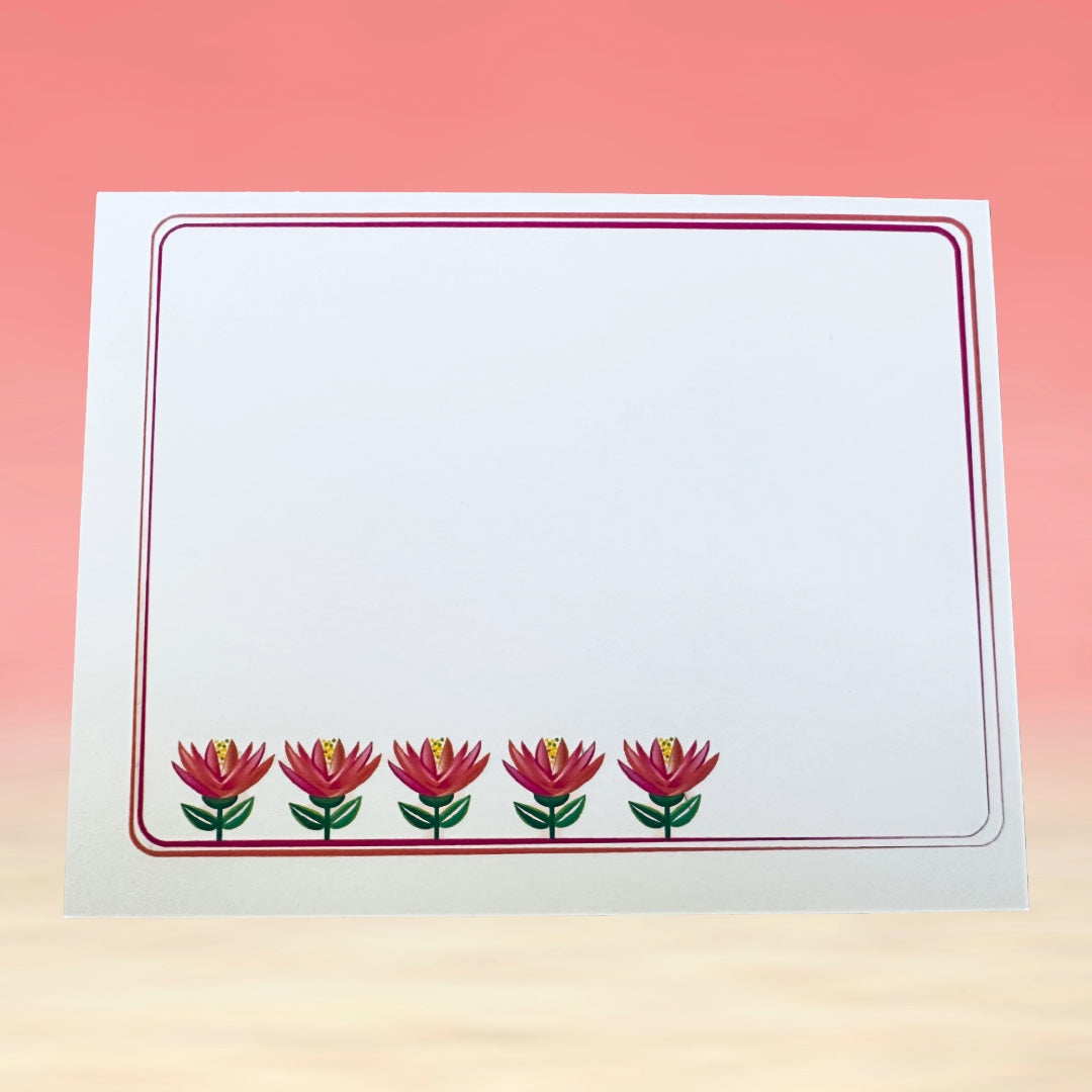 LOTUS GARDEN Floral Note Cards Stationery set of 10