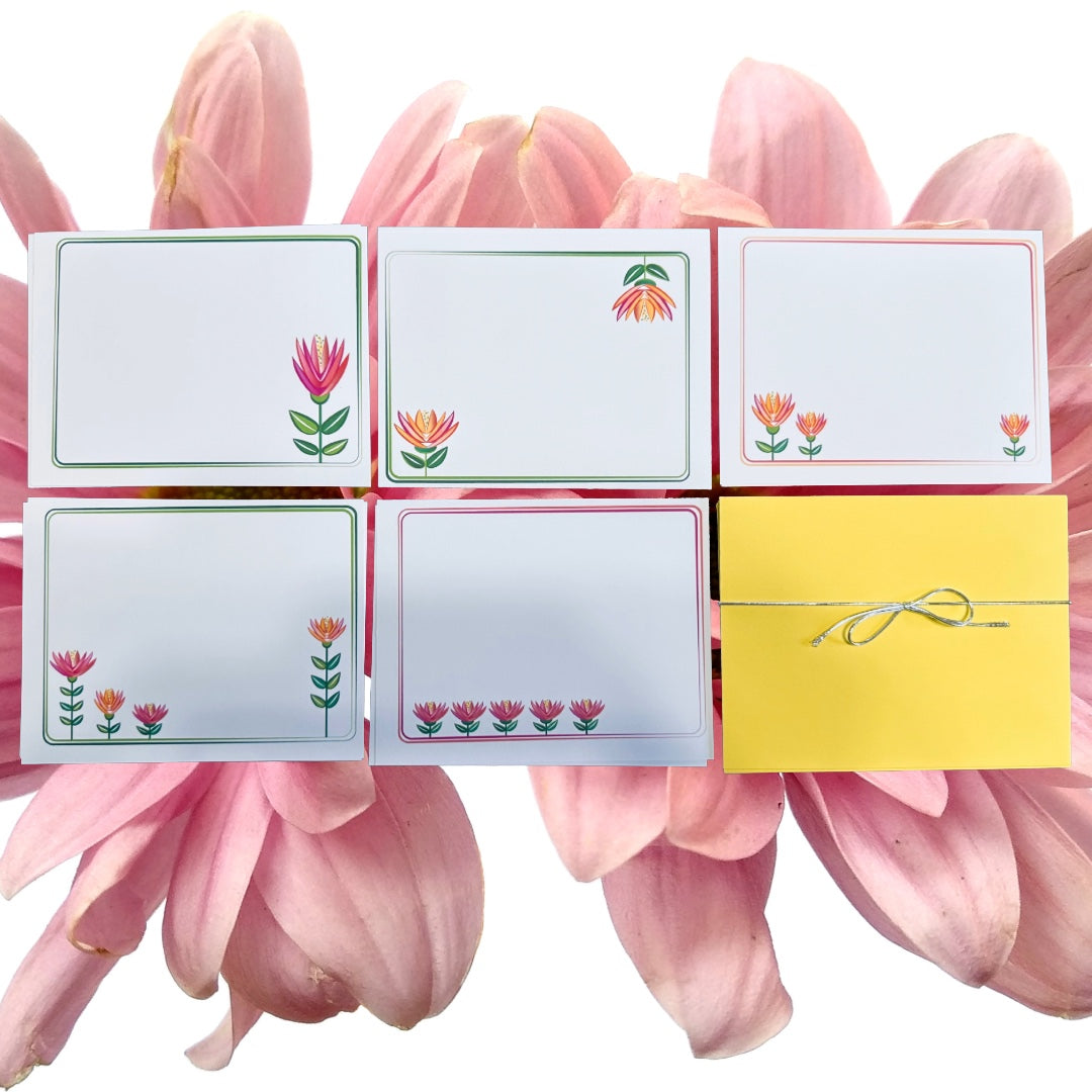 LOTUS GARDEN Floral Note Cards Stationery set of 10