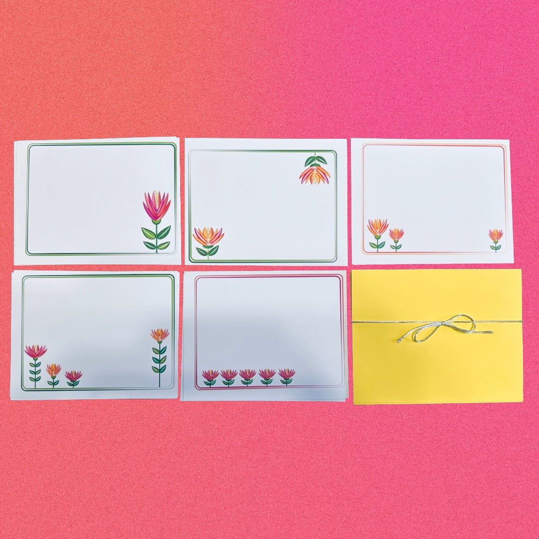 LOTUS GARDEN Floral Note Cards Stationery set of 10