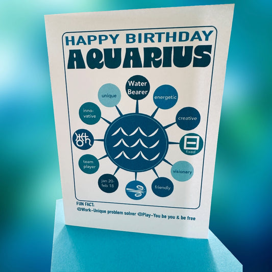 AQUARIUS Happy Birthday Card! Astrology Trait Notecard