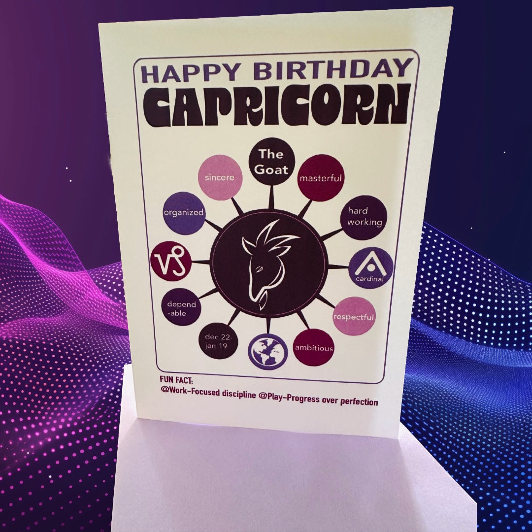 CAPRICORN Happy Birthday Card! Astrology Traits Note Card