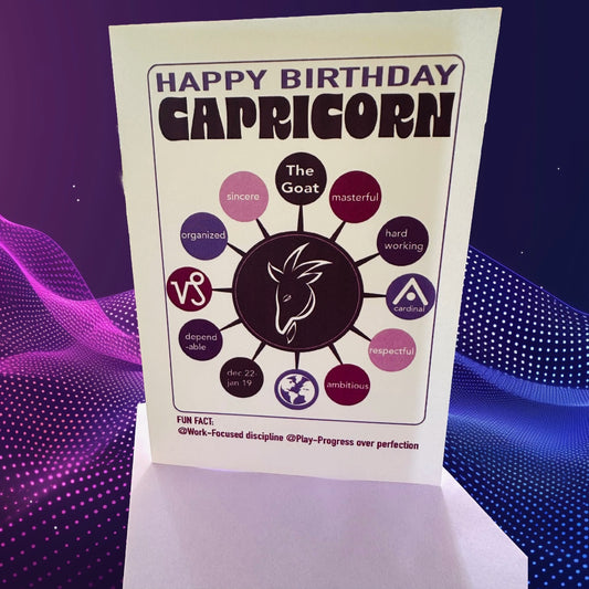 CAPRICORN Happy Birthday Card! Astrology Traits Note Card