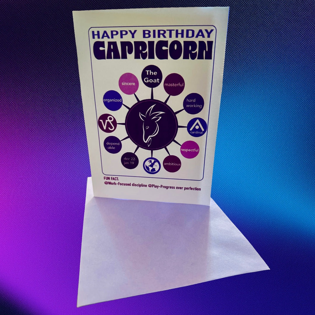 CAPRICORN Happy Birthday Card! Astrology Traits Note Card