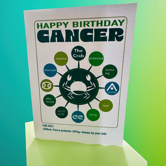 CANCER Happy Birthday Card! Astrology Traits Note Card