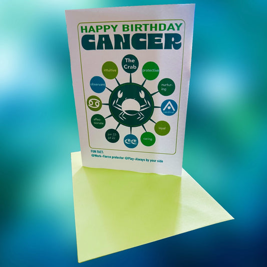 CANCER Happy Birthday Card! Astrology Traits Note Card