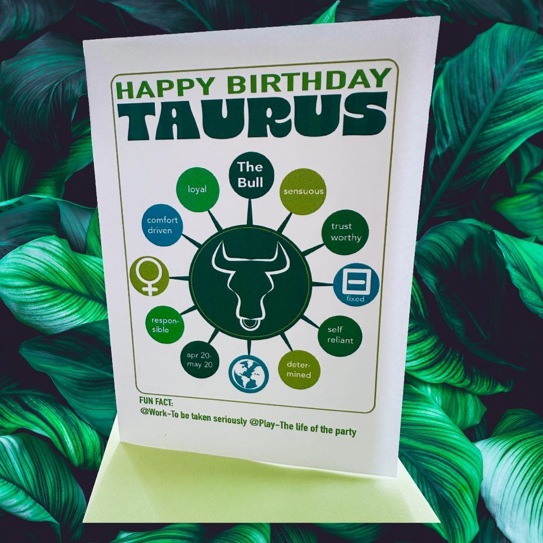 TAURUS Happy Birthday Card! Modern Astrology Traits Note Card
