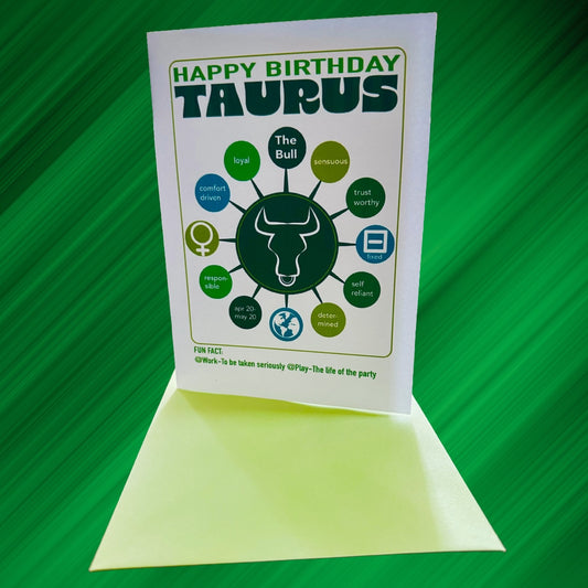 TAURUS Happy Birthday Card! Modern Astrology Traits Note Card