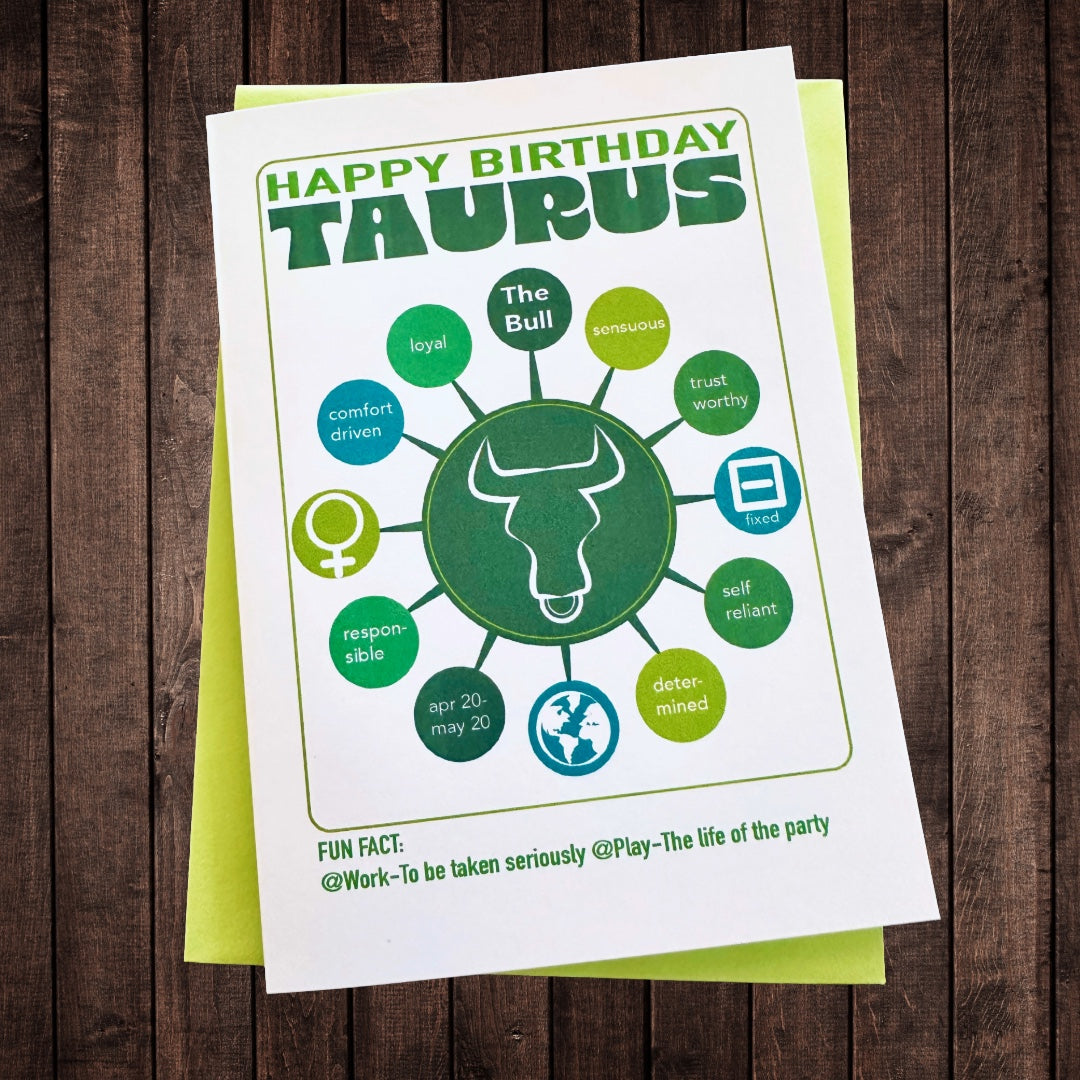 TAURUS Astrology Traits & Symbols Spiral Kraft A5 Notebook