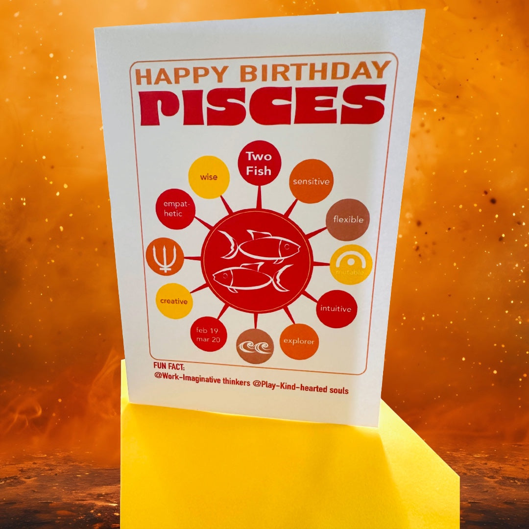 PISCES Happy Birthday Card! Astrology Traits Note Card