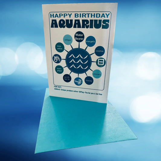 AQUARIUS Happy Birthday Card! Astrology Trait Notecard