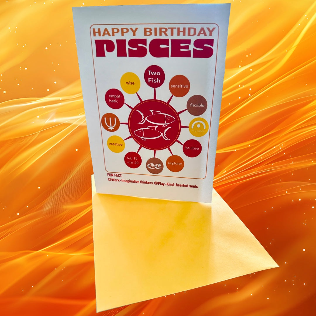 PISCES Happy Birthday Card! Astrology Traits Note Card