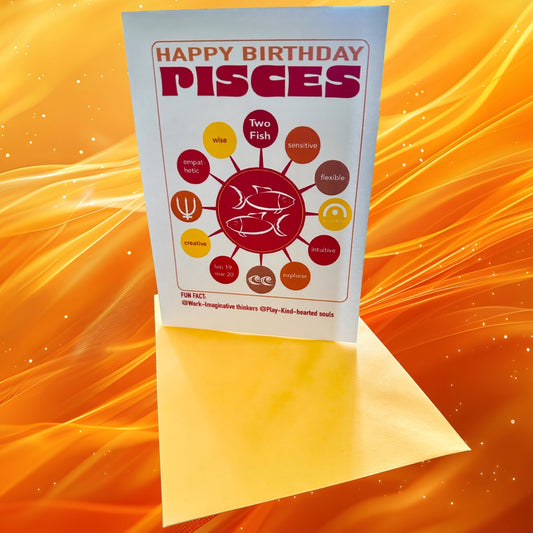 PISCES Happy Birthday Card! Astrology Traits Note Card