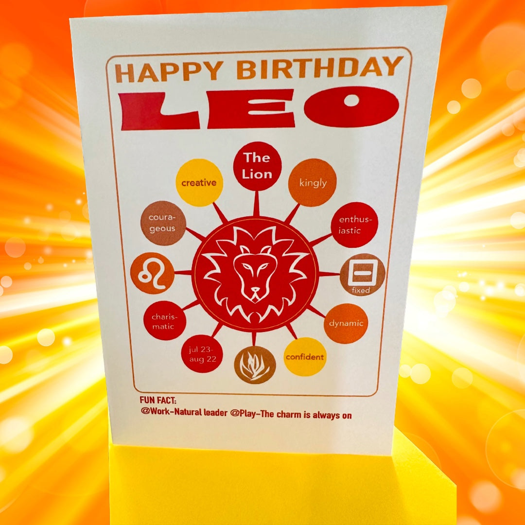 LEO Happy Birthday Card! Modern Astrology Trait Note Card