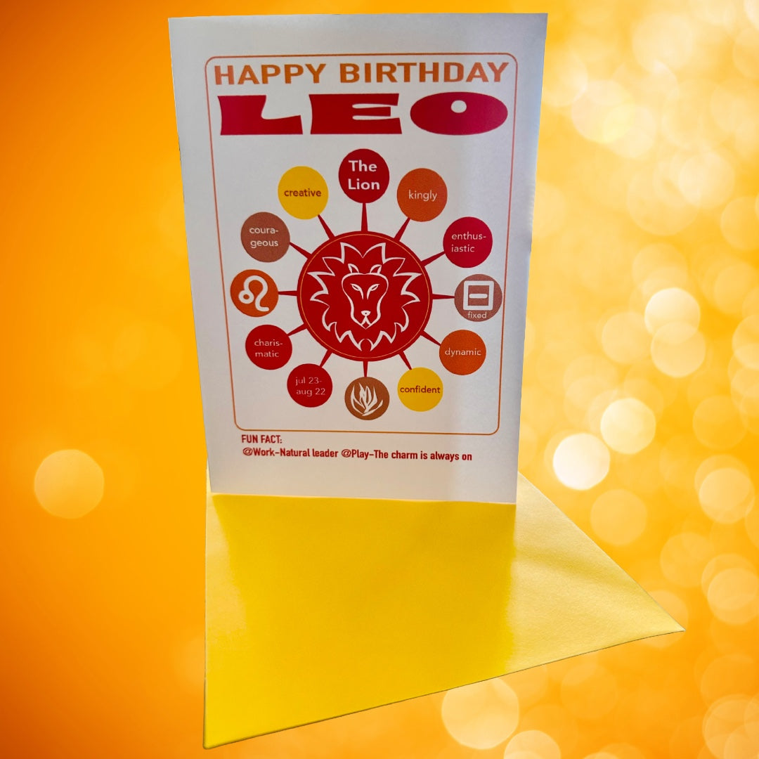 LEO Happy Birthday Card! Modern Astrology Trait Note Card