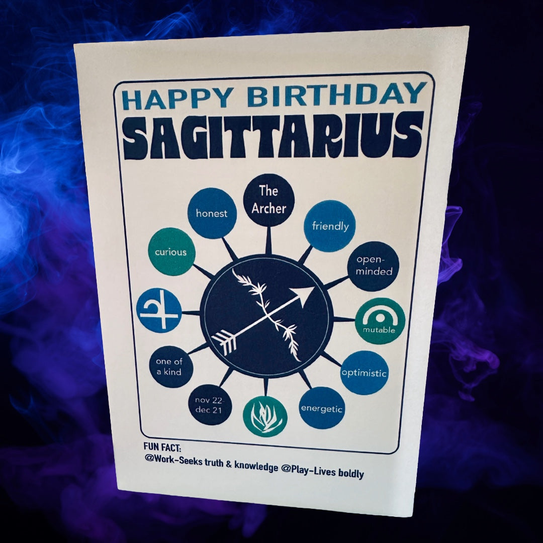 SAGITTARIUS Happy Birthday Card, Astrology Trait Note Card