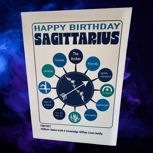 SAGITTARIUS Happy Birthday Card, Astrology Trait Note Card