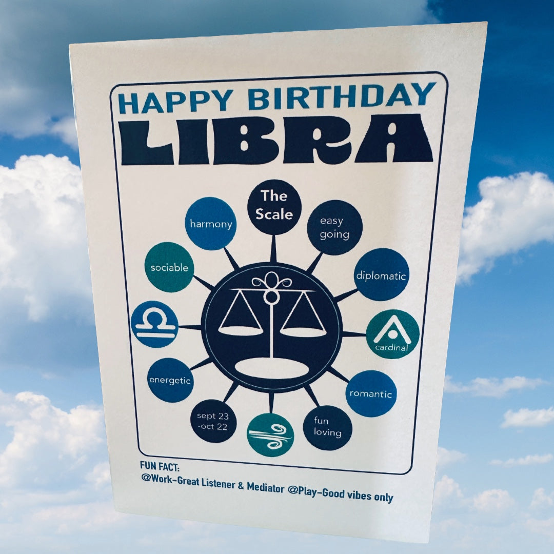 LIBRA Happy Birthday Card! Zodiac traits Greeting Card