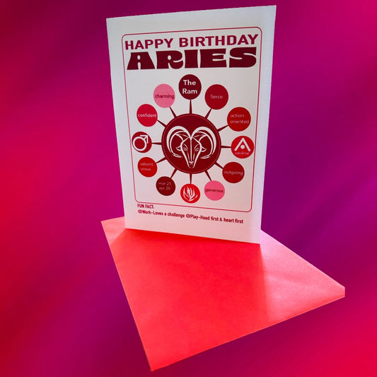 ARIES Happy Birthday Card! Astrology Traits Note Card