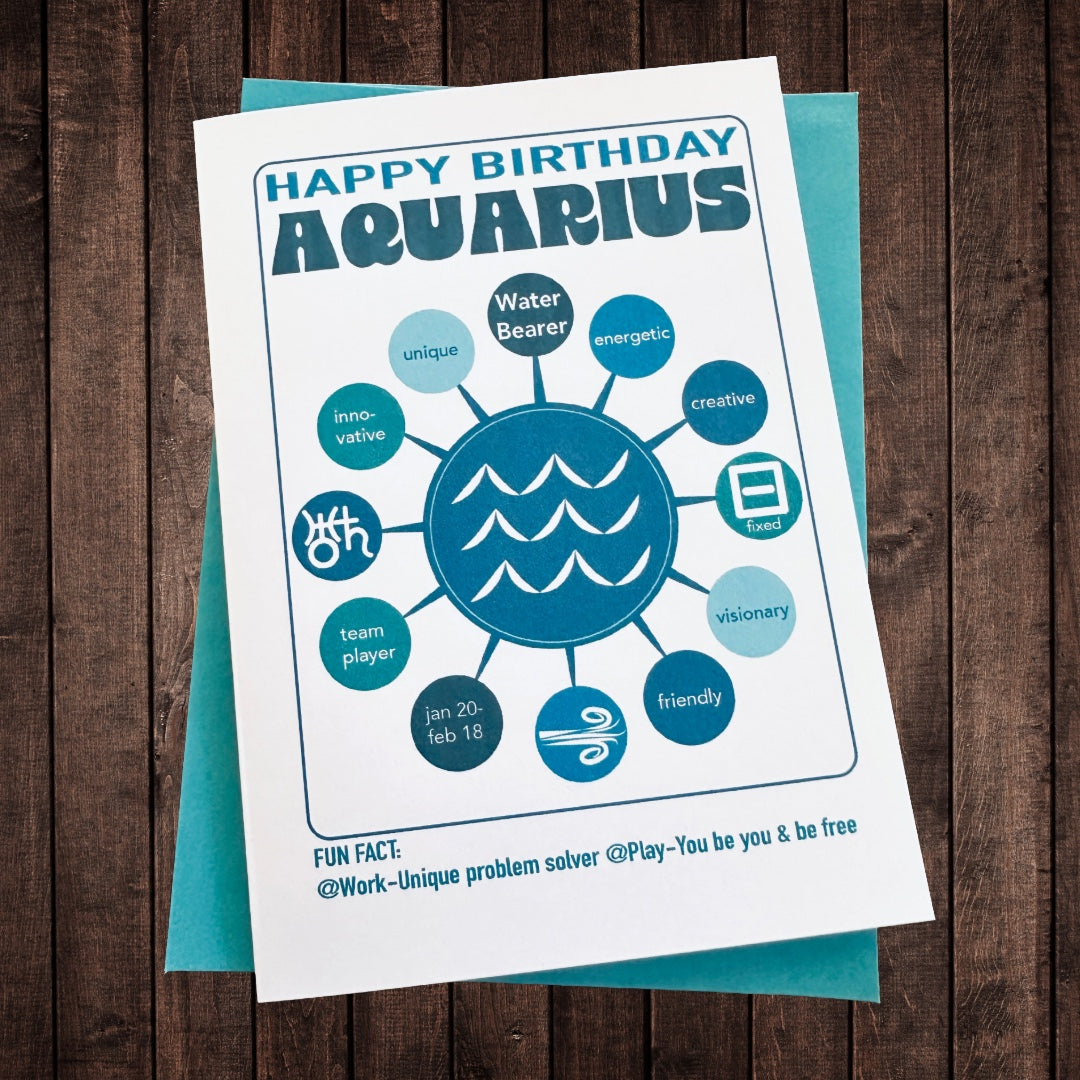 AQUARIUS Astrology Traits & Symbols Spiral Kraft A5 Notebook