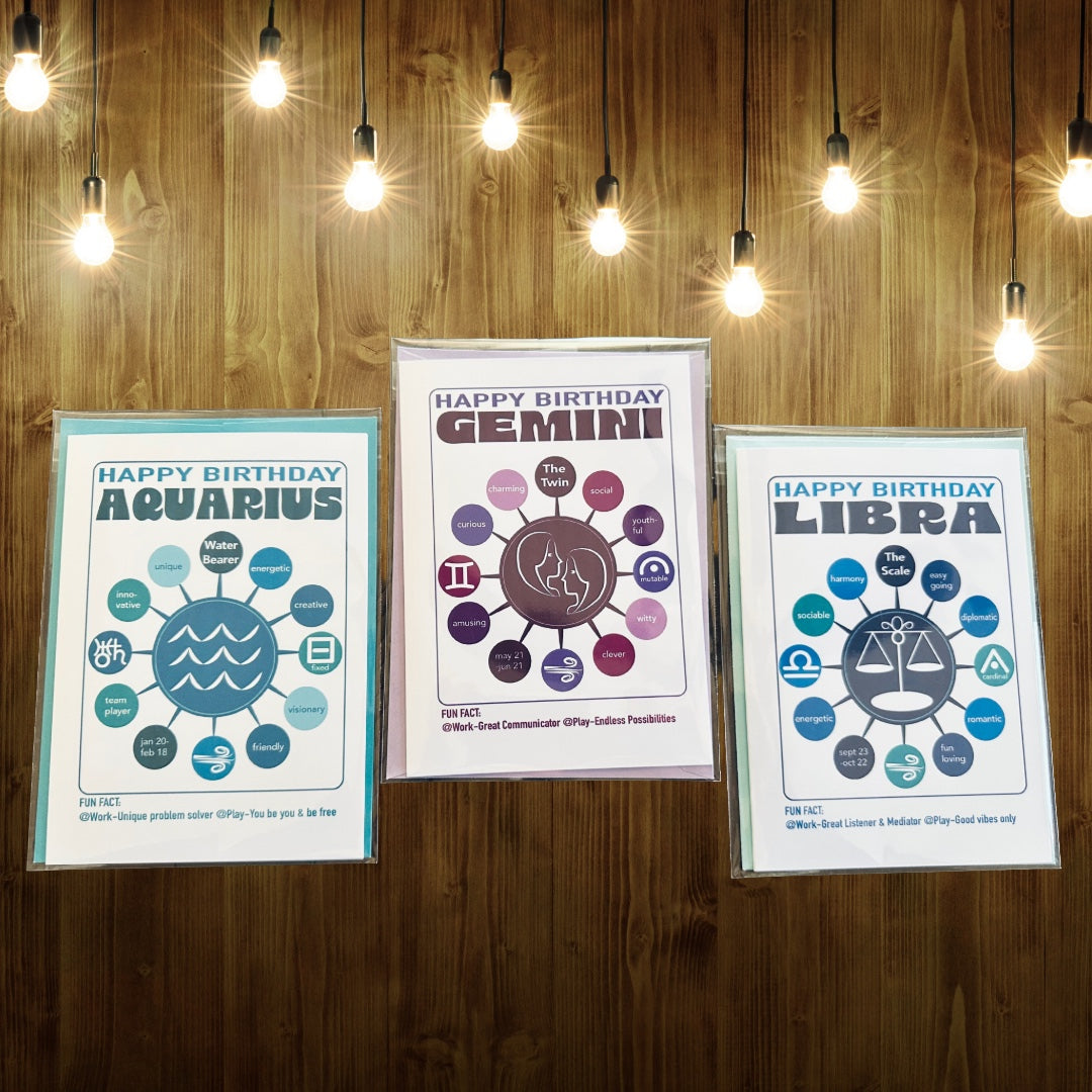 GEMINI Happy Birthday Card! Astrology Traits Note Card