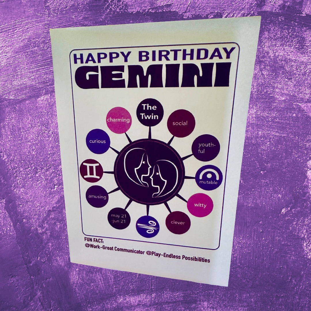 GEMINI Happy Birthday Card! Astrology Traits Note Card