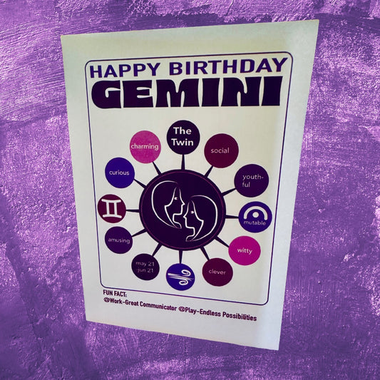 GEMINI Happy Birthday Card! Astrology Traits Note Card