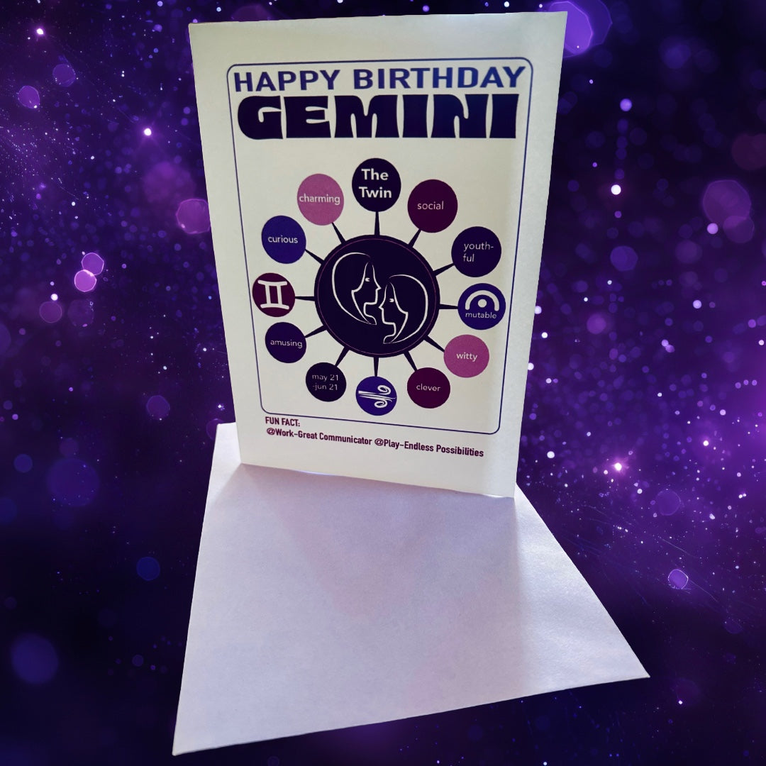 GEMINI Happy Birthday Card! Astrology Traits Note Card
