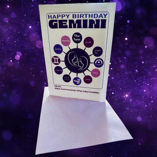 GEMINI Happy Birthday Card! Astrology Traits Note Card