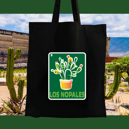 LOS NOPALES Mexican Loteria Symbols Tote Bag Lightweight Cotton Reusable Shopping, Pool or Beach carry all bag