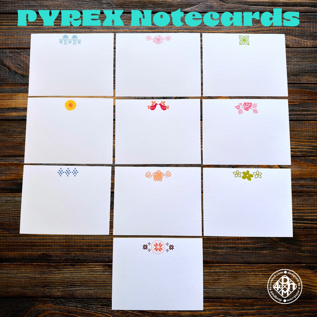 PYREX LIFE Vintage patterns A2 Note Cards Stationery set of 10
