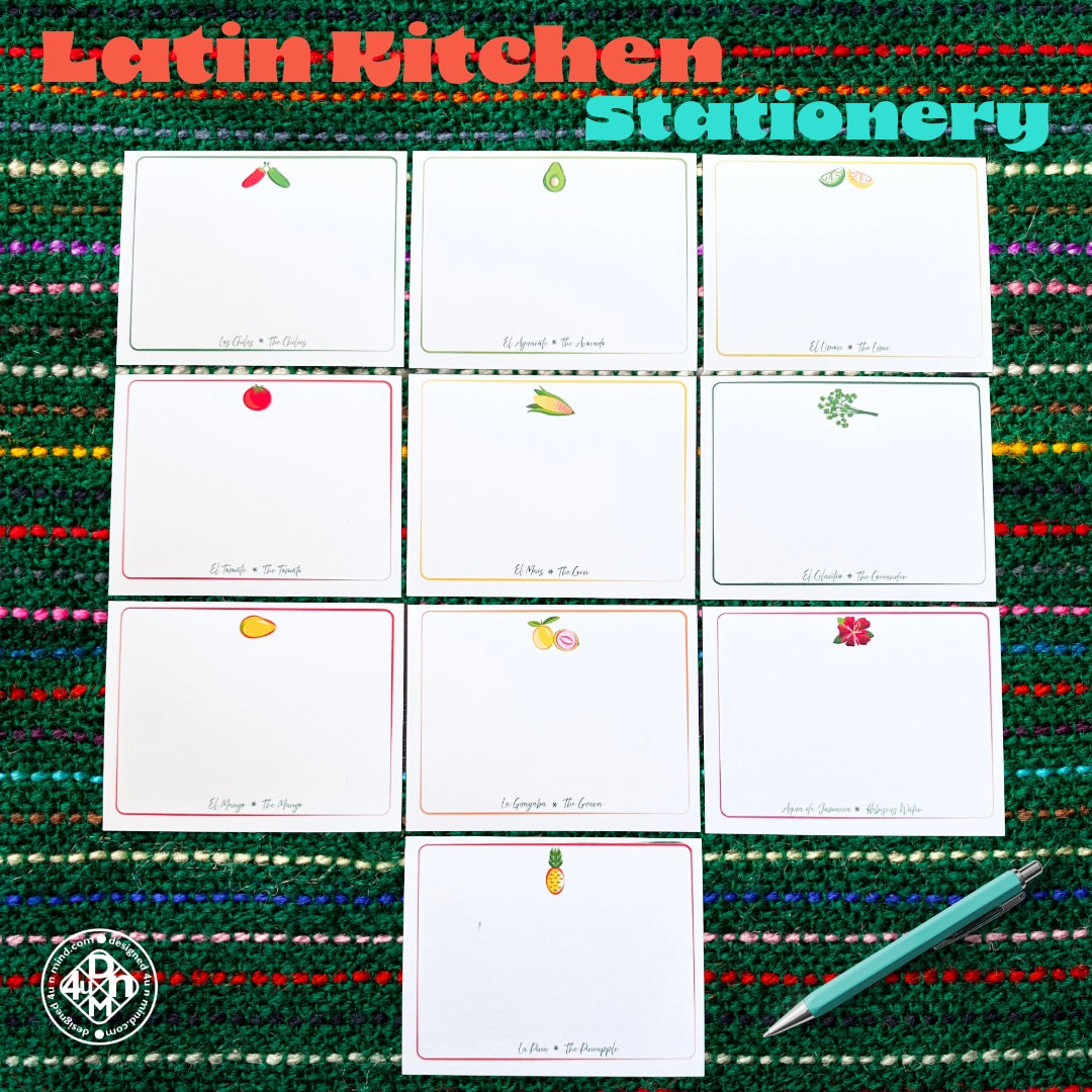 Latin Kitchen Spanish Language NoteCards Stationery Set of 10