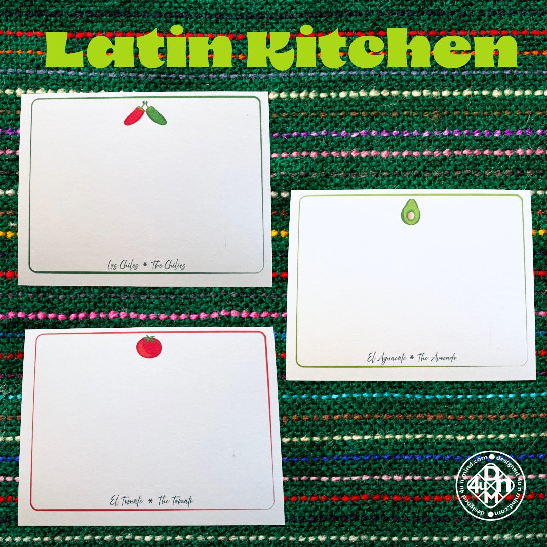 Latin Kitchen Spanish Language NoteCards Stationery Set of 10