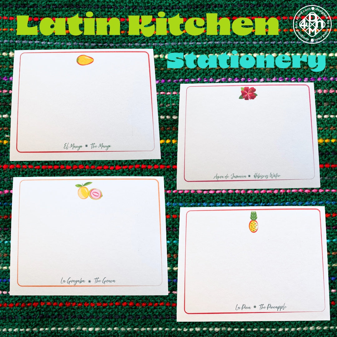 Latin Kitchen Spanish Language NoteCards Stationery Set of 10