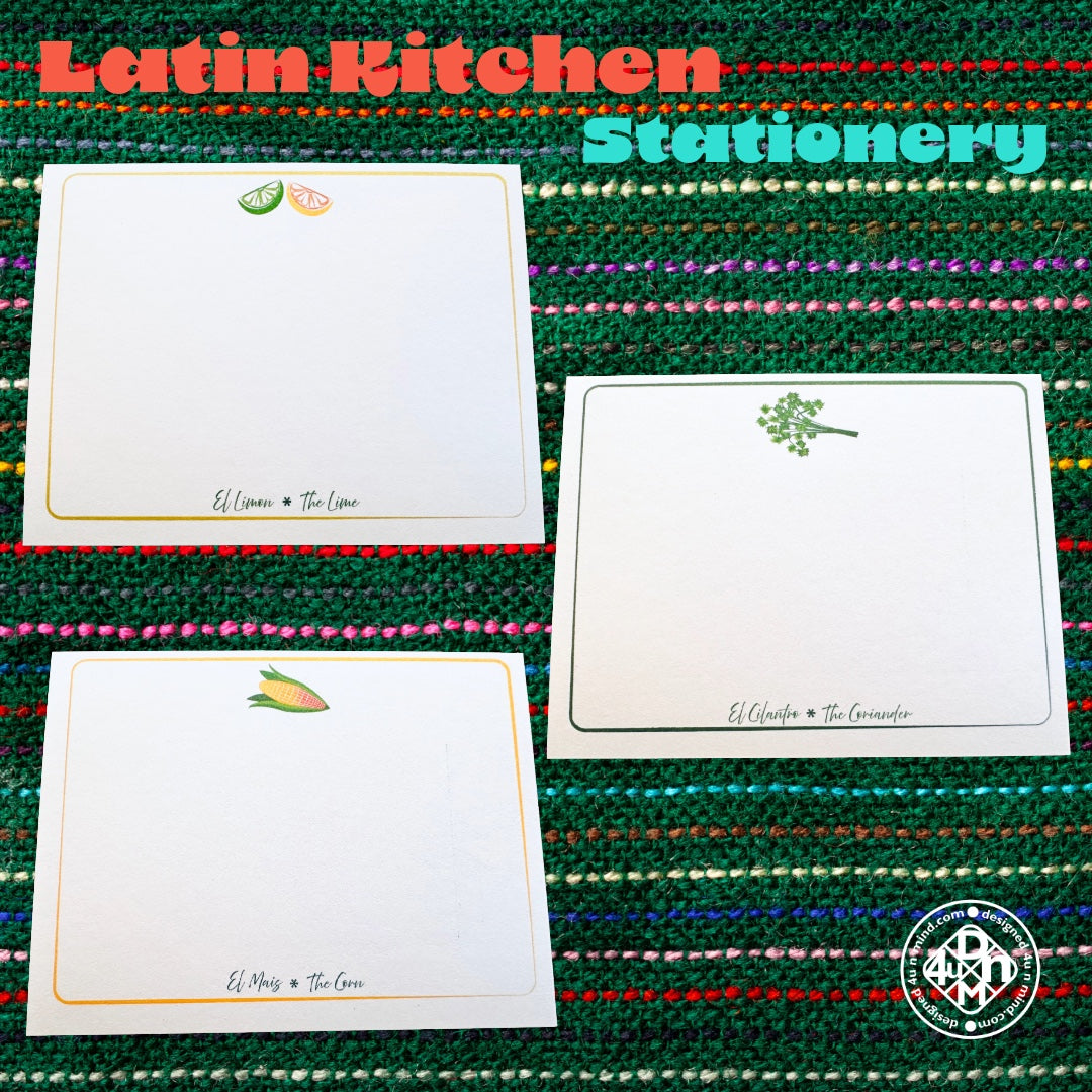 Latin Kitchen Spanish Language NoteCards Stationery Set of 10