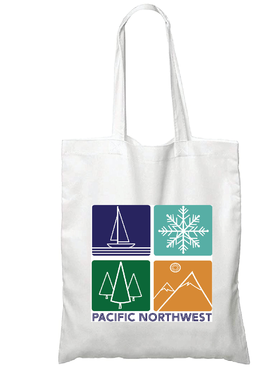White PACIFIC NORTHWEST Graphic Icons Unisex Cotton Reusable Tote Bag
