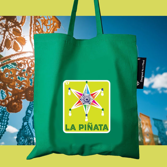 LA PINATA Mexican Loteria Symbols Tote Bag Lightweight Cotton Reusable Shopping, Pool or Beach carry all bag
