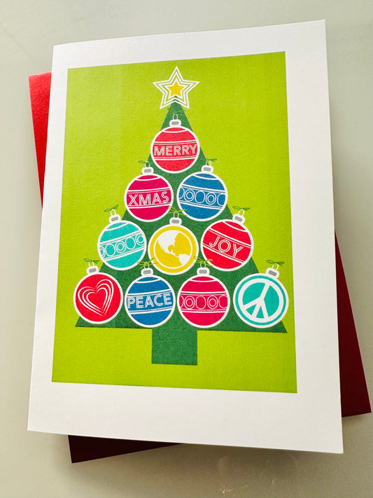 Positivity Xmas Tree Holiday Boxed Stationery Greeting card set of 10 size 5 X 7