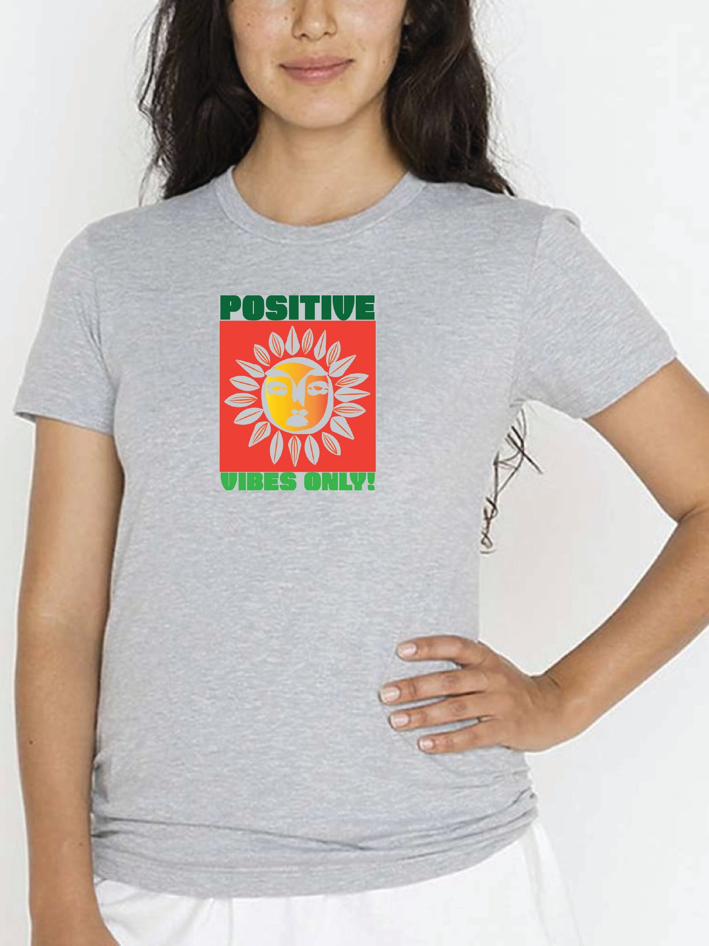 Grey Heather POSITIVE VIBES ONLY Women's Cotton Blend Graphic T-shirt