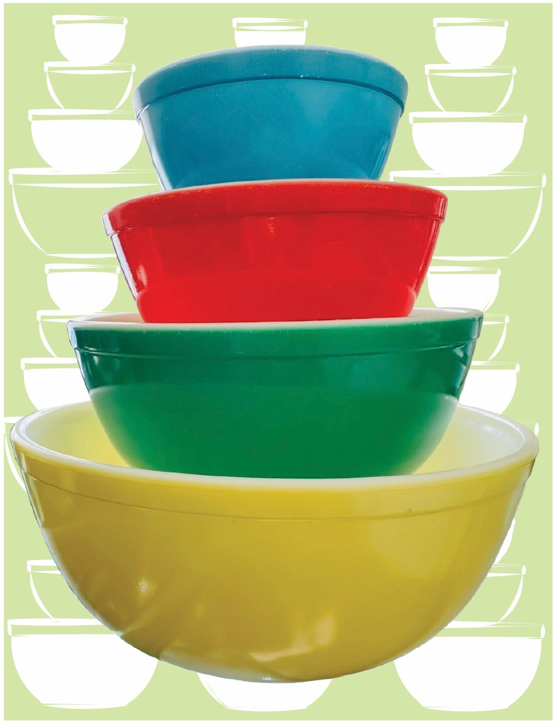 PYREX Vintage Primary Color Mixing bowl set Printed Artwork Home Decor