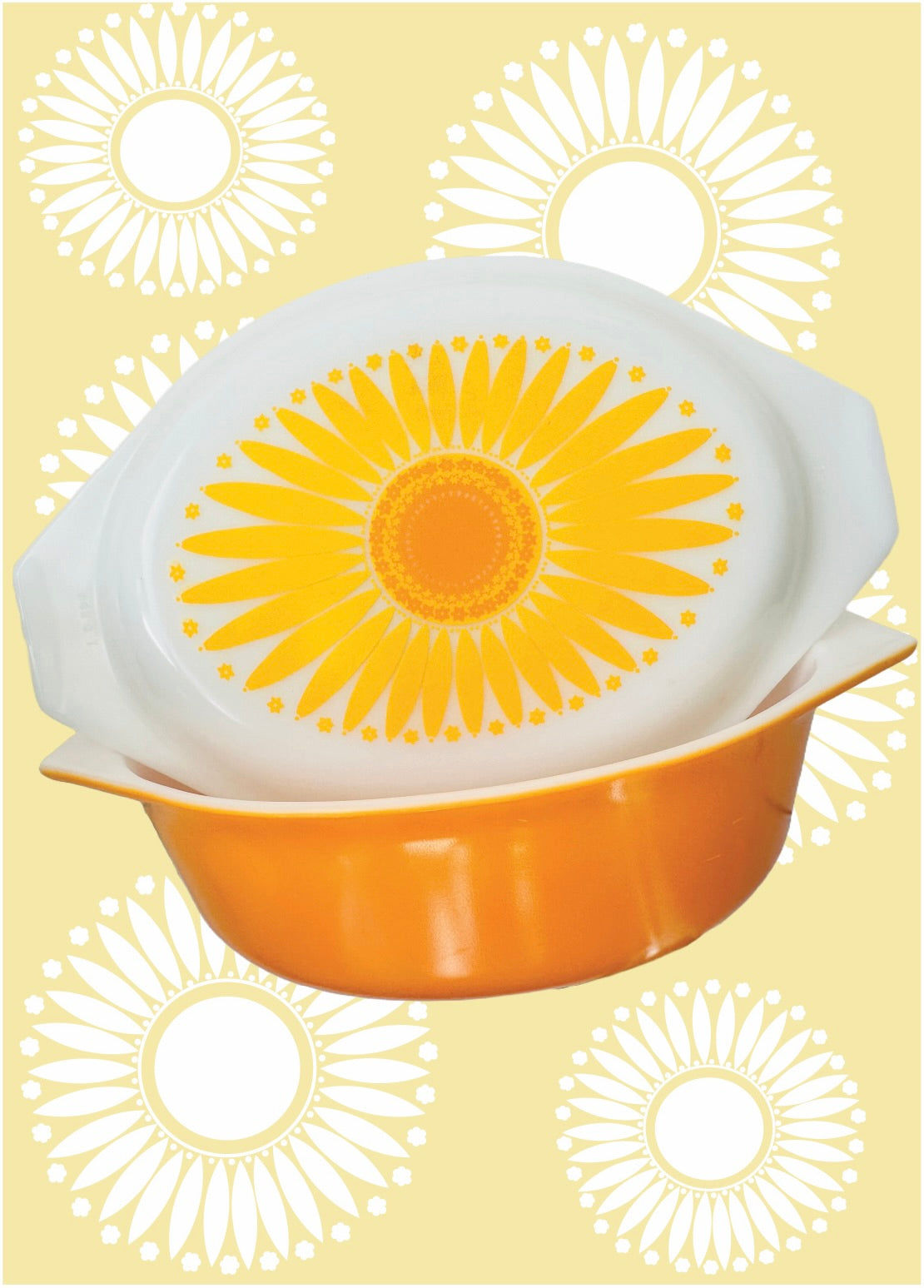 PYREX Vintage YELLOW DAISY Dish pattern Printed Artwork Home Decor