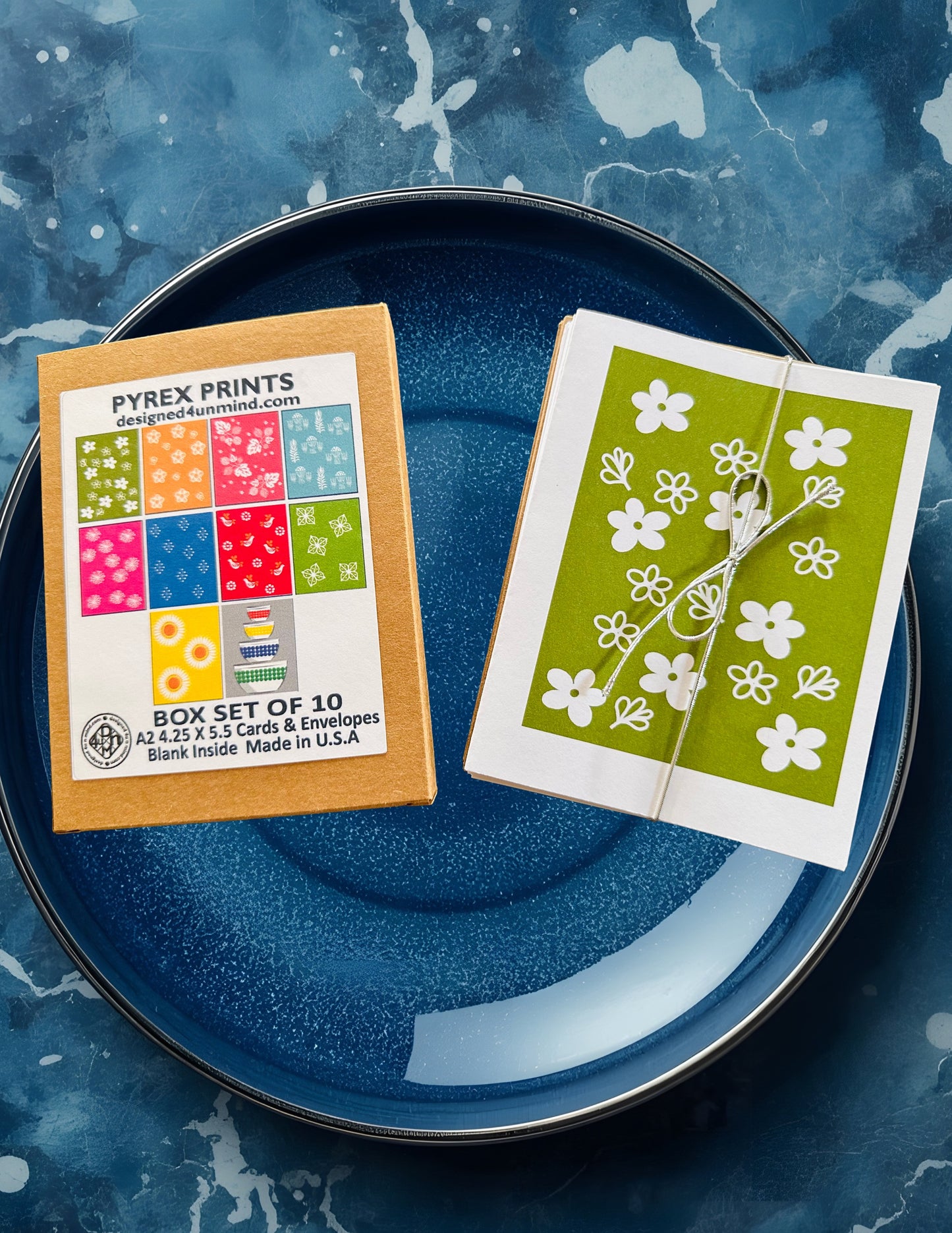 Vintage PYREX PRINTS Note Cards A2 size Stationery Cards Boxed set of 10