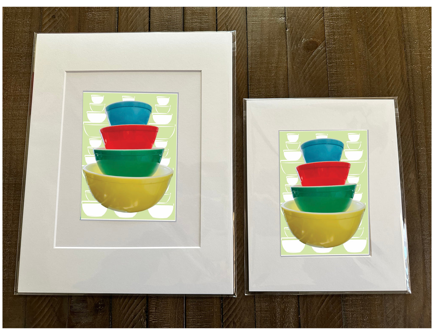 PYREX Vintage Primary Color Mixing bowl set Printed Artwork Home Decor