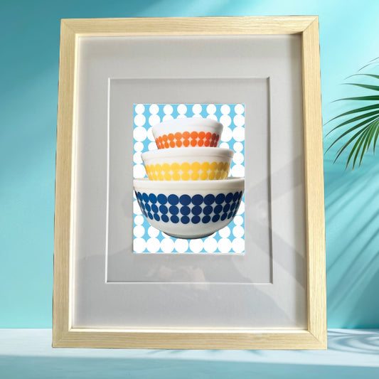 PYREX Vintage 3 Color Dots Mixing bowls Printed Artwork Home Decor
