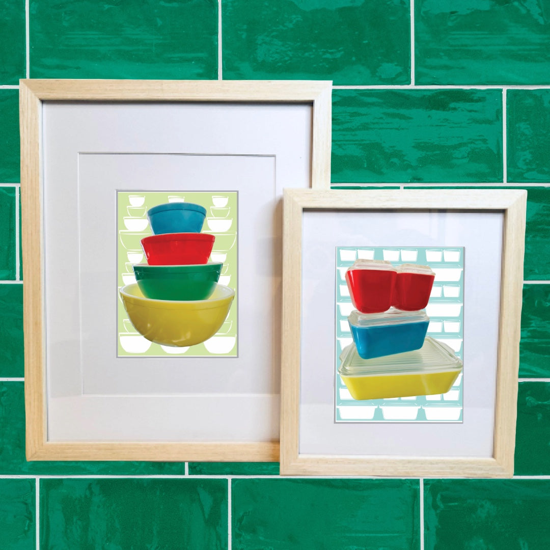 PYREX Vintage Primary Color Mixing bowl set Printed Artwork Home Decor