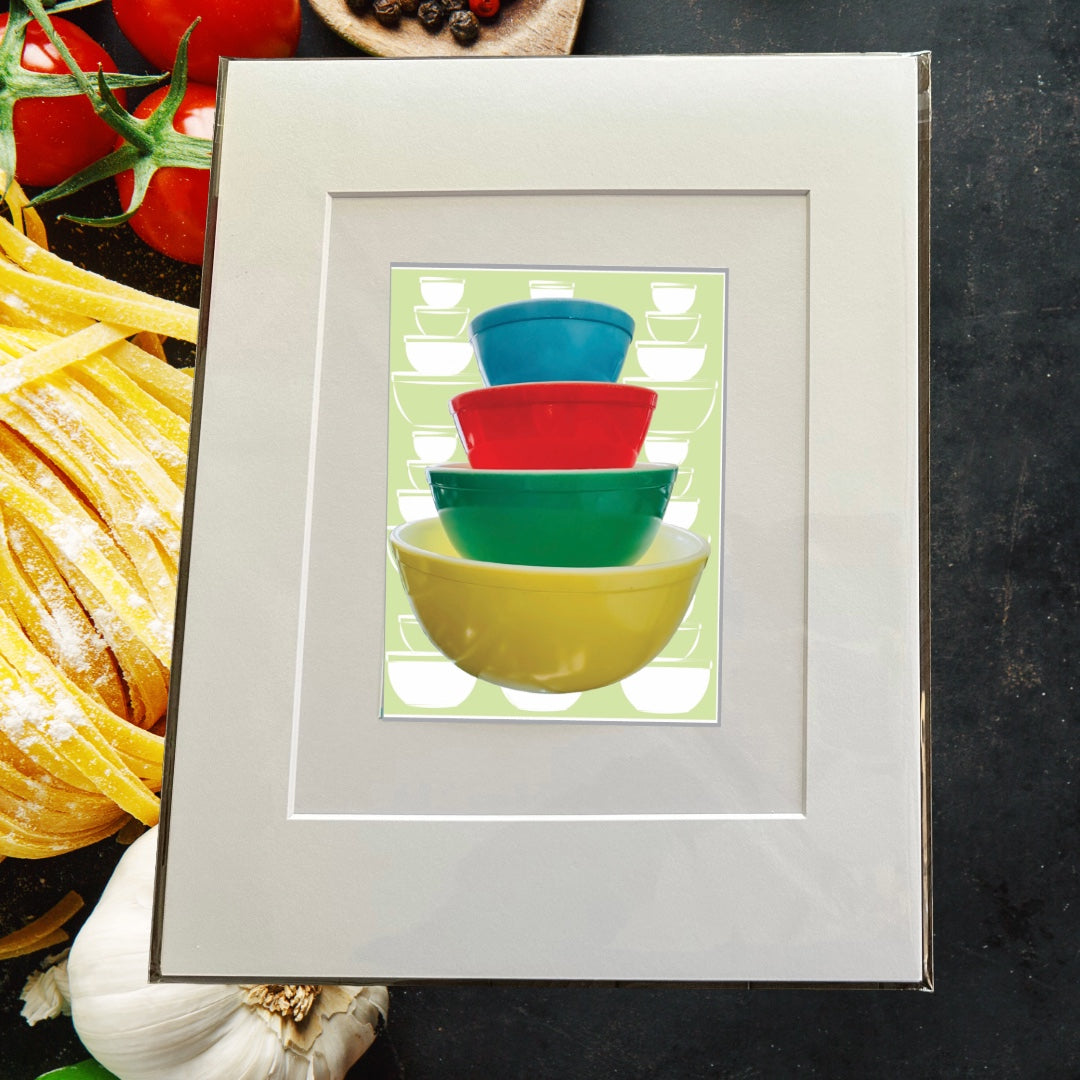 PYREX Vintage Primary Color Mixing bowl set Printed Artwork Home Decor