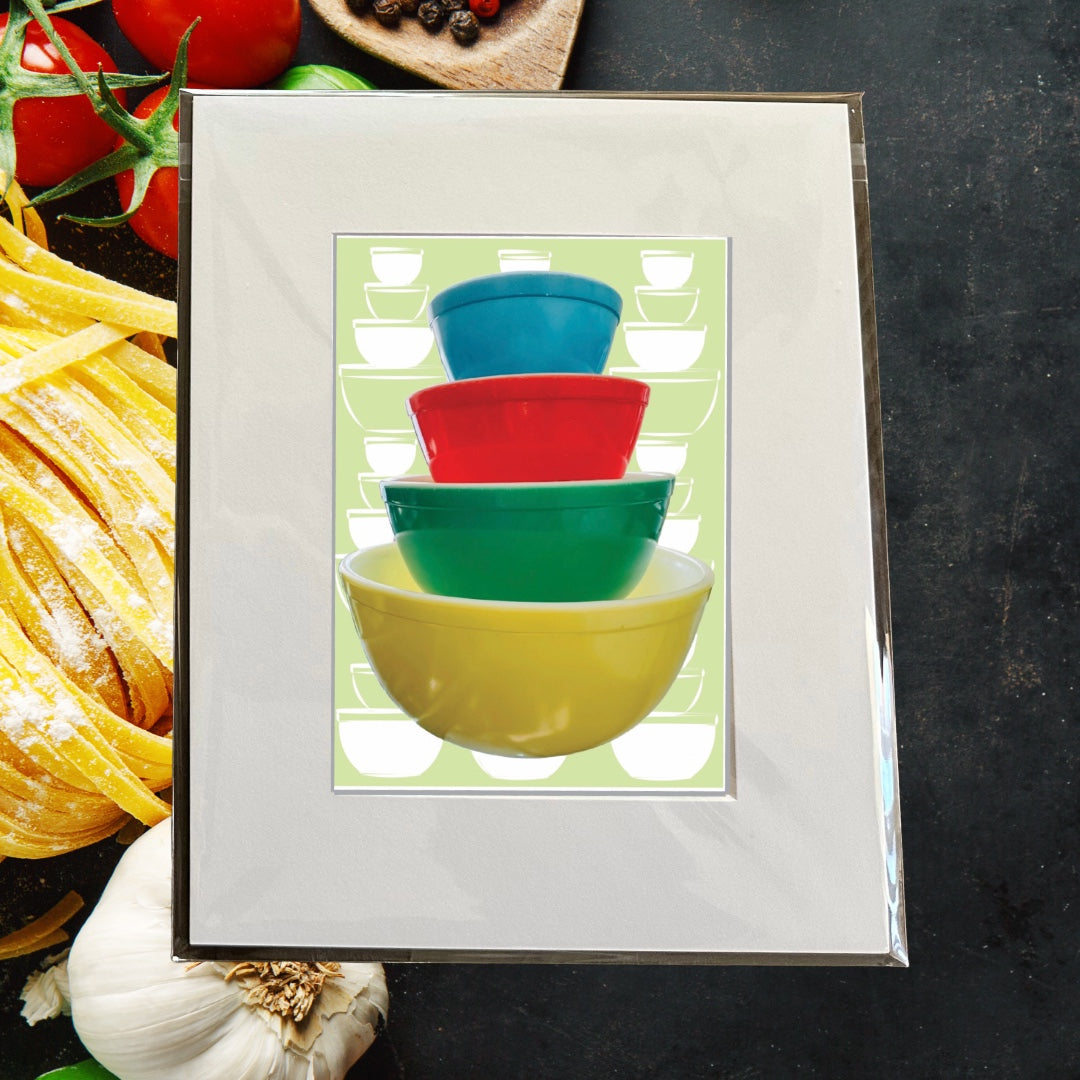 PYREX Vintage Primary Color Mixing bowl set Printed Artwork Home Decor